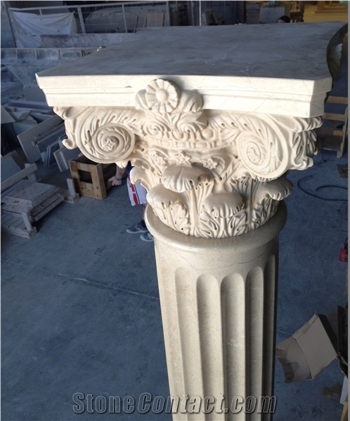 Marble Column Base, Top, Blanco Macael White Marble Column