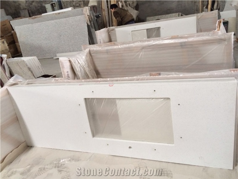 Artificial Pure White Quartz Prefab Countertop, Quartz Countertops