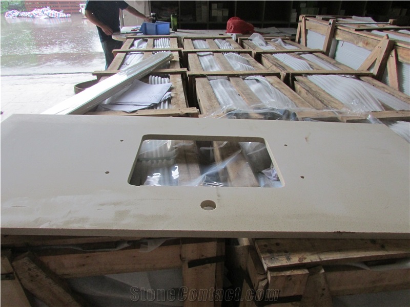 Artificial Pure White Quartz Prefab Countertop, Quartz Countertops