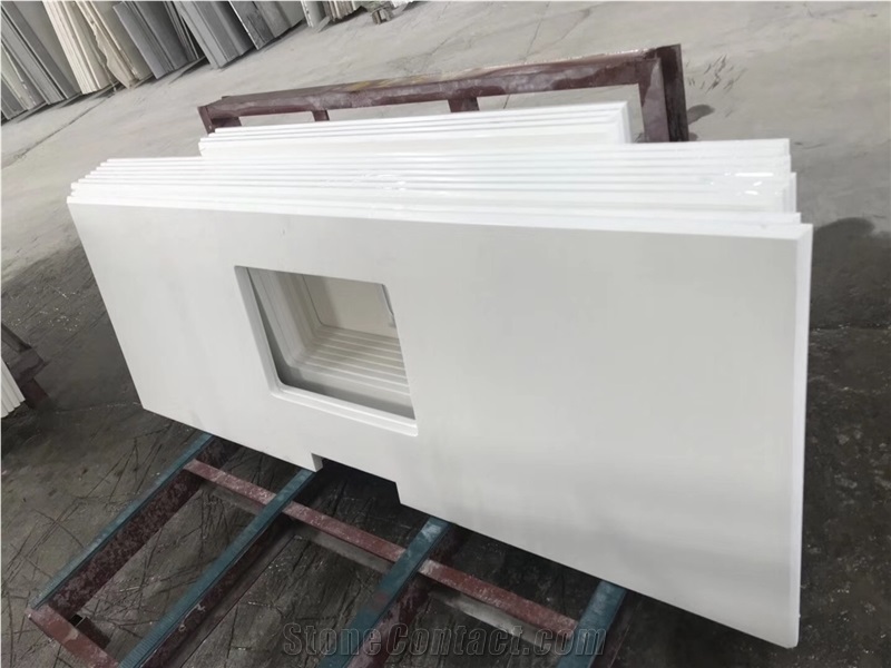 Pure White Quartz Kitchen Tops,Quartz Pre-Fabricated Countertop