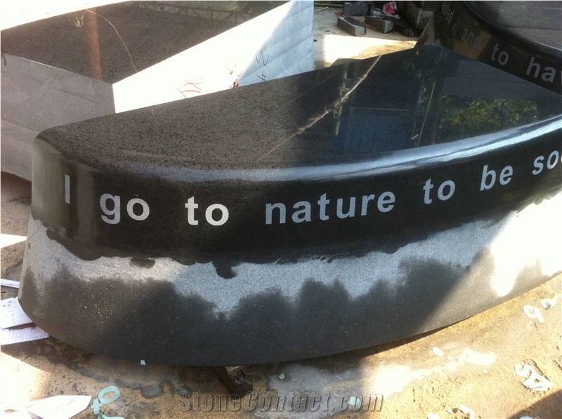 G684 Black Basalt Bench Polish with Letter Sculpture