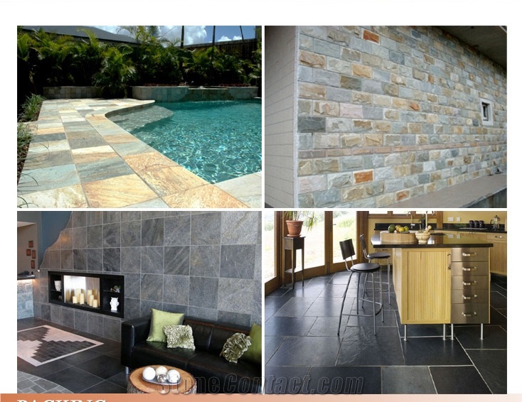 China Natural Black Slate Tiles,Pattern,Split Slate,Tumbled Pave Stone