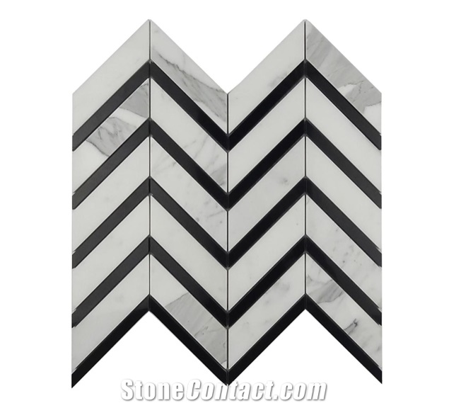 White and Black Marble Mosaic Tiles,Chevron,Kitchen Back Splash,Leiyan