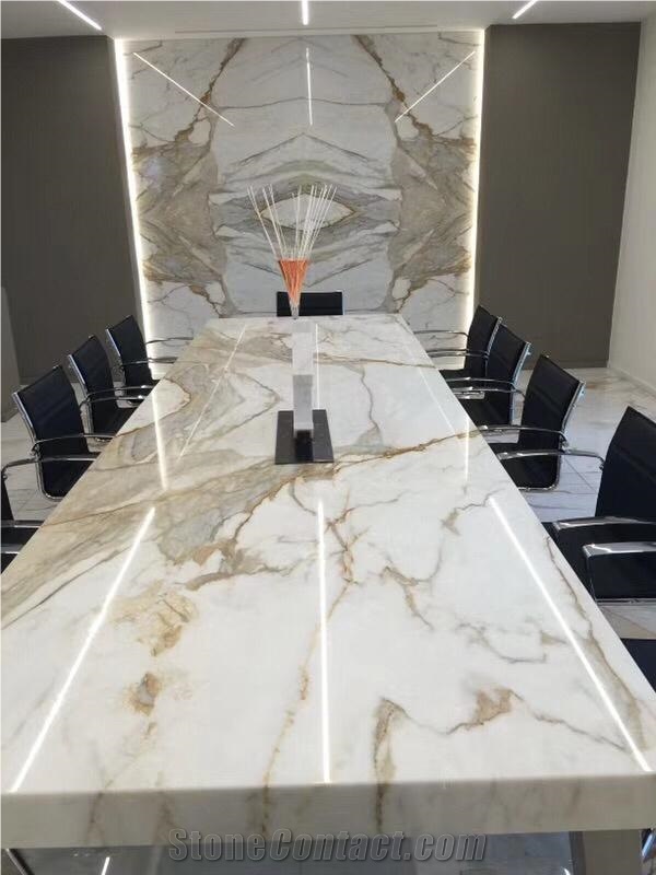 Custom Cut Marble Bar Top Calacatta Gold Commercial Countertops