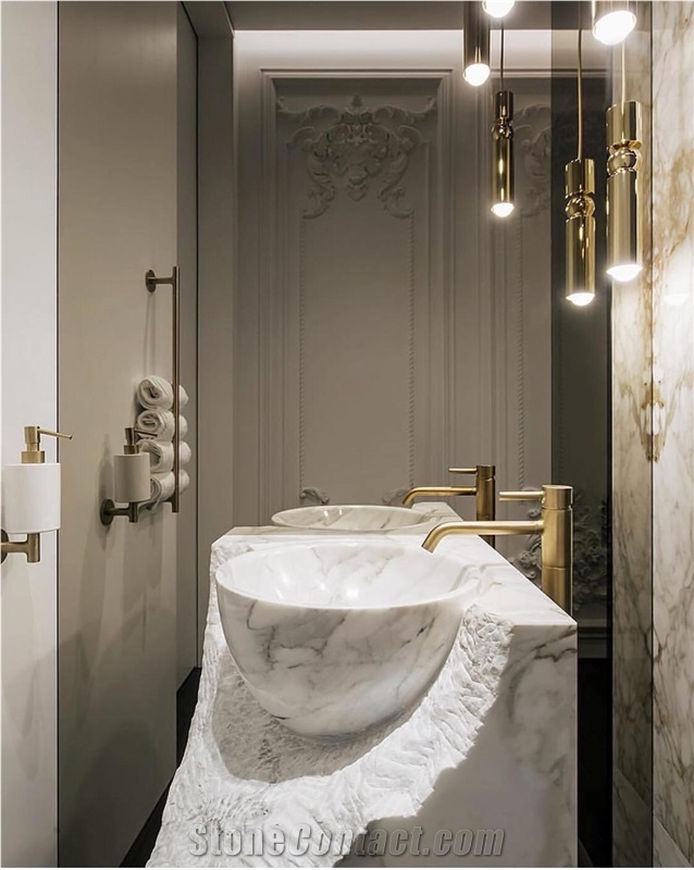 Custom Cut Marble Bar Top Calacatta Gold Commercial Countertops