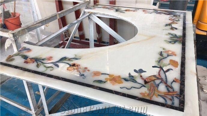 Decorative Marble and White Onyx Carpet Medallions for Floor
