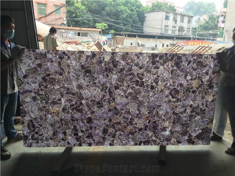 Factory Price Backlit Semiprecious Stone Purple Amethyst Gemstone Slab