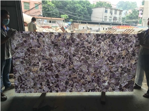 Factory Price Backlit Semiprecious Stone Purple Amethyst Gemstone Slab