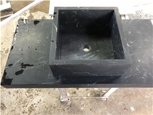 Honed Black Marble Farm Sinks Nero Marquina Vessel Sinks