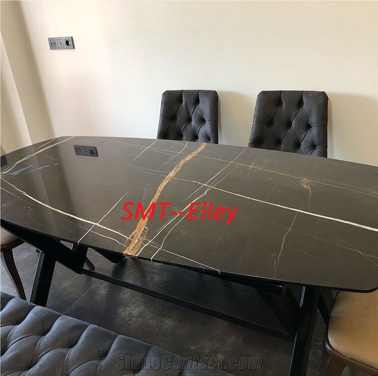 St Laurent Marble Office Table Sahara Noir Office Meeting Tables