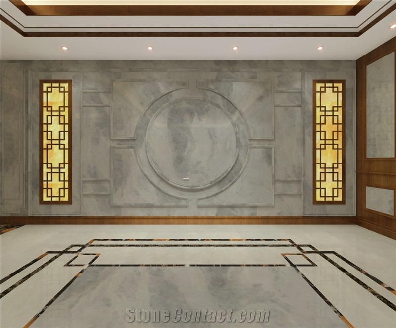 China Snow White Blue Lines Marble Slabs For Sale Light transmit Hotel