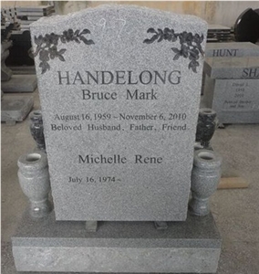 3d Flower Sandblasted Gray Granite Tombstone with Fast Delivery