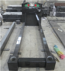 Black Granite Bench Gravestone Monument Memorial Slab Carved Roses