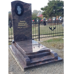 Brown Granite Bench Memorial Monument with Pohot Ectching