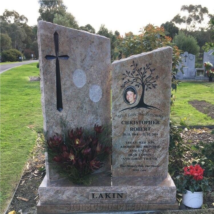 Chinese Supplier Upright Natural Granite Gravestone Carved Cross