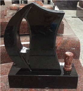 Creative Shape Black Graniet Headstone with Red Flower Vase
