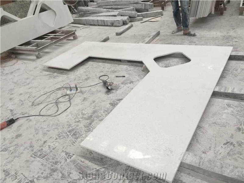 Professional Prefeb White Quartz Kitchen Countertop China Manufactory