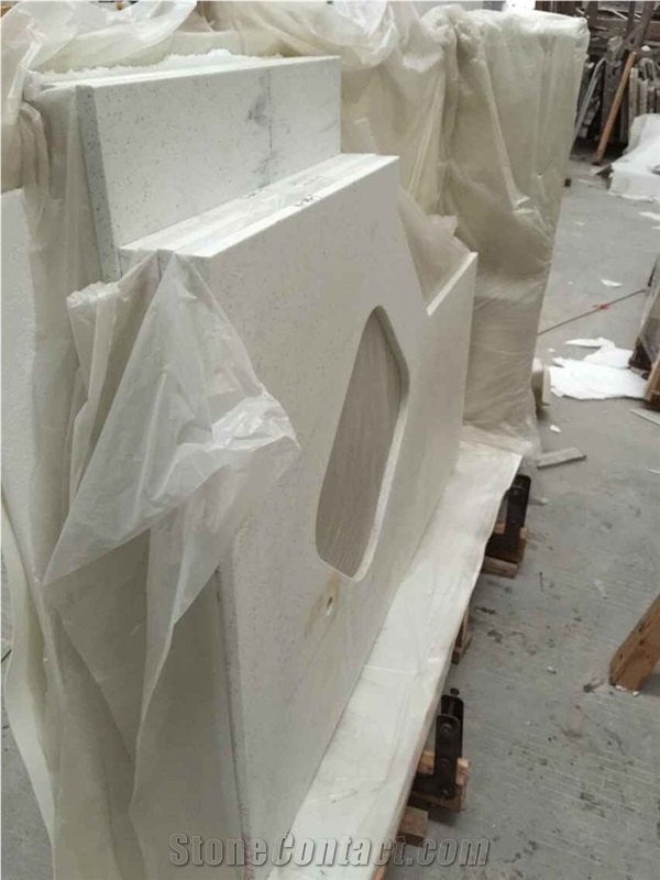 Professional Prefeb White Quartz Kitchen Countertop China Manufactory