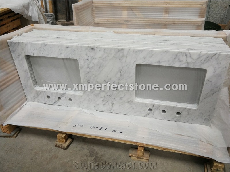 Bathroom Vanity Tops Carrara Top with Two Sink,Good Quality,No Crack