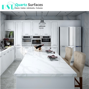 Light Grey Veins Calacatta White Quartz Stone for Decoration Wall