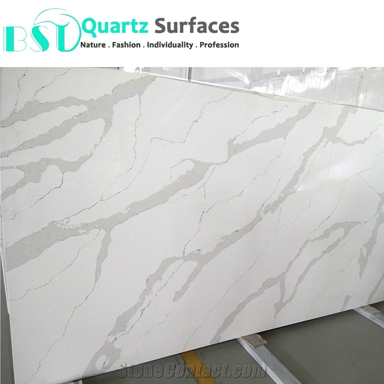 Light Grey Veins Calacatta White Quartz Stone for Decoration Wall