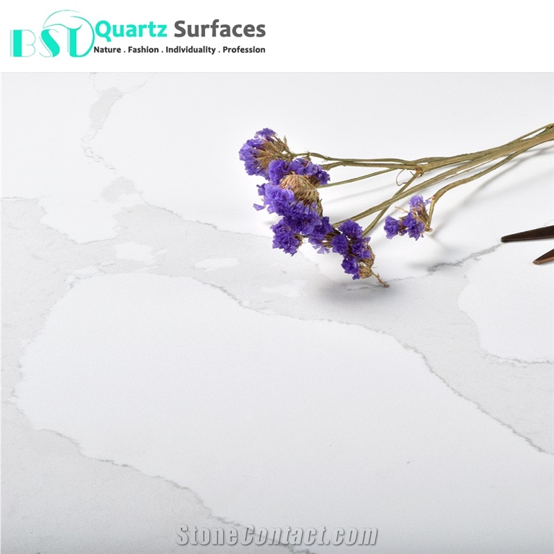 Light Grey Veins Calacatta White Quartz Stone for Decoration Wall