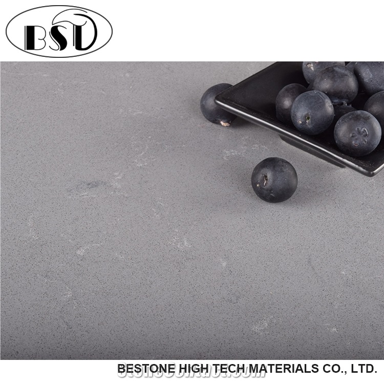 Misty Grey Marble Looking Engineered Quartz Kitchen Countertop