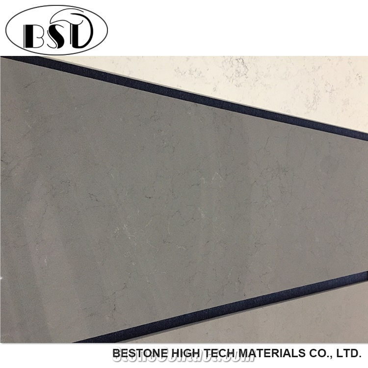 Misty Grey Marble Looking Engineered Quartz Kitchen Countertop