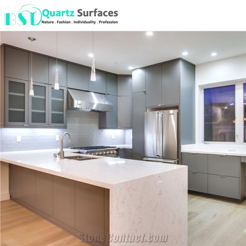 Polishing Carrara Quartz Kitchen Countertops