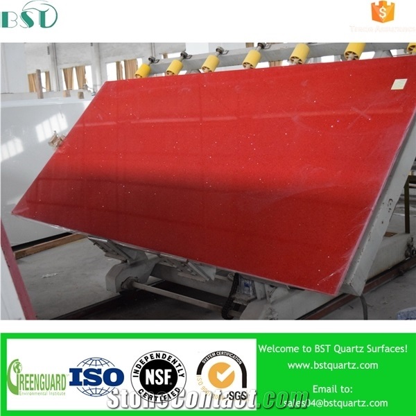 Red Polished Chinese Sparkle Artificial Quartz Stone