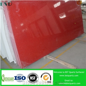 Red Polished Chinese Sparkle Artificial Quartz Stone