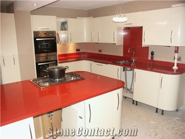 Red Polished Chinese Sparkle Artificial Quartz Stone