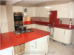 Red Polished Chinese Sparkle Artificial Quartz Stone