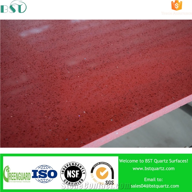Red Polished Chinese Sparkle Artificial Quartz Stone