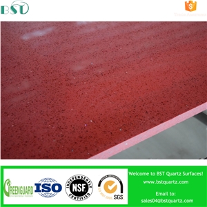Red Polished Chinese Sparkle Artificial Quartz Stone