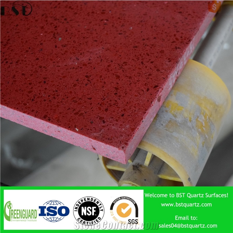 Red Polished Chinese Sparkle Artificial Quartz Stone