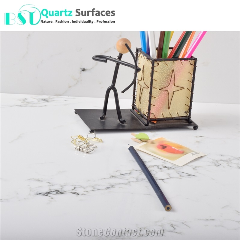 Translucent Veins Calacatta White Quartz Stone Countertops