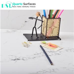 Translucent Veins Calacatta White Quartz Stone Countertops