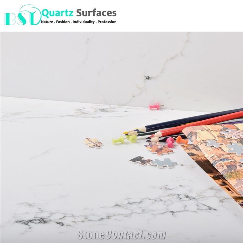 Translucent Veins Calacatta White Quartz Stone Countertops