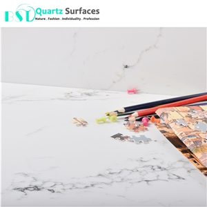 Translucent Veins Calacatta White Quartz Stone Countertops