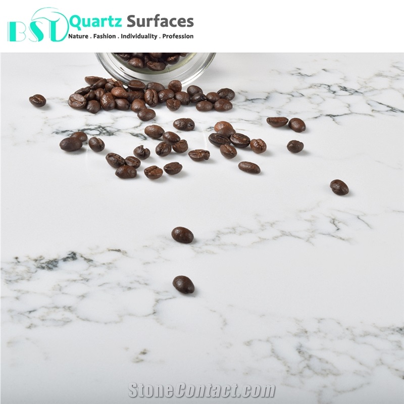Translucent Veins Calacatta White Quartz Stone Countertops