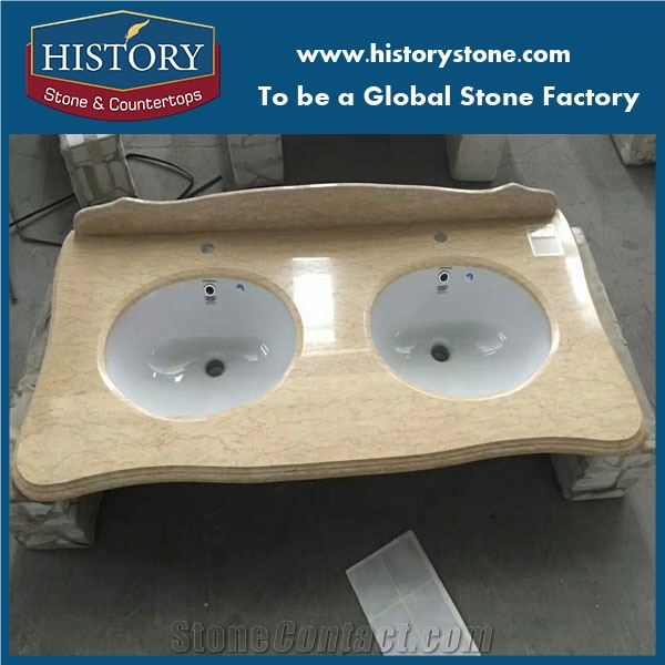 Customized Style Beige Marble Vanity Top for Bathroom Decoration Base