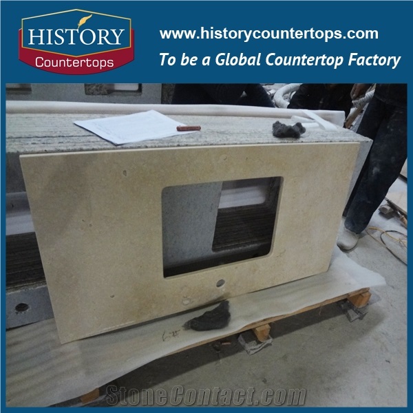 Polished Solid Surface Customized Galala Beige Marble Vanity Top