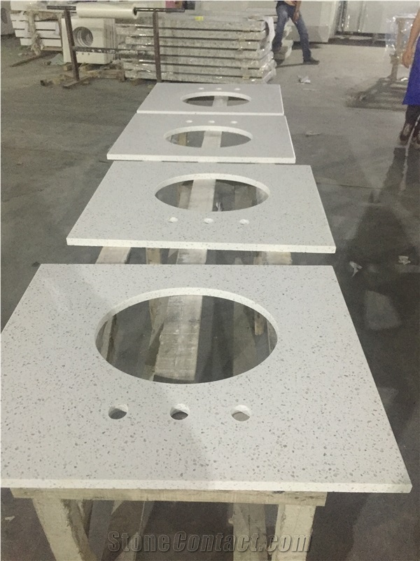 P005 White Mirror Fleck Quartz Vanity / High Quality Bath Tops