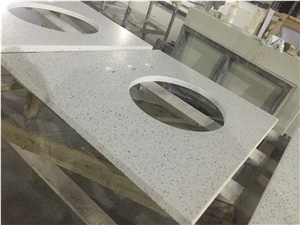 P005 White Mirror Fleck Quartz Vanity / High Quality Bath Tops
