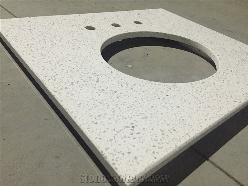 P005 White Mirror Fleck Quartz Vanity / High Quality Bath Tops