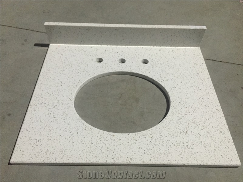 P005 White Mirror Fleck Quartz Vanity / High Quality Bath Tops