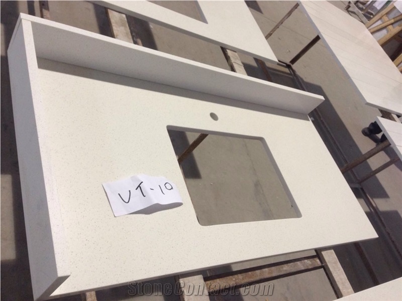 White Mirror Fleck Quartz-P007-Countertop and Vanity