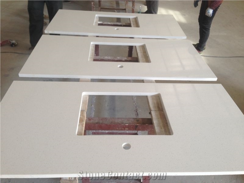White Mirror Fleck Quartz-P007-Countertop and Vanity