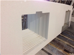 White Mirror Fleck Quartz-P007-Countertop and Vanity